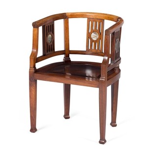 Chinese Hongmu and Marble Horseshoe Chair